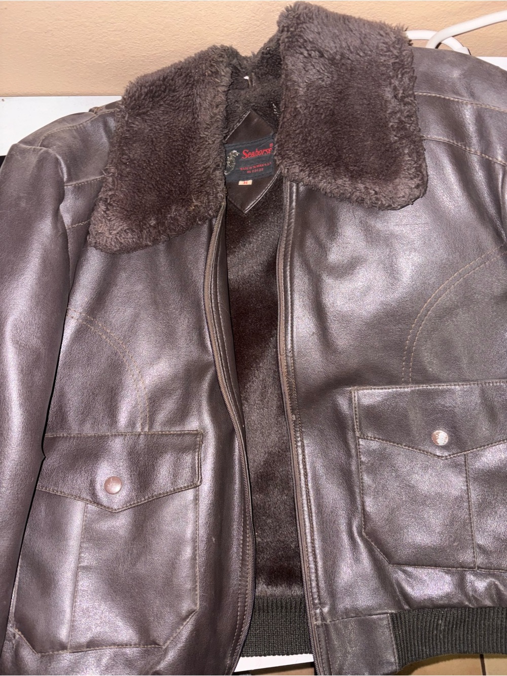 Seahorse Dark Brown Bomber Jacket with Shearling Collar